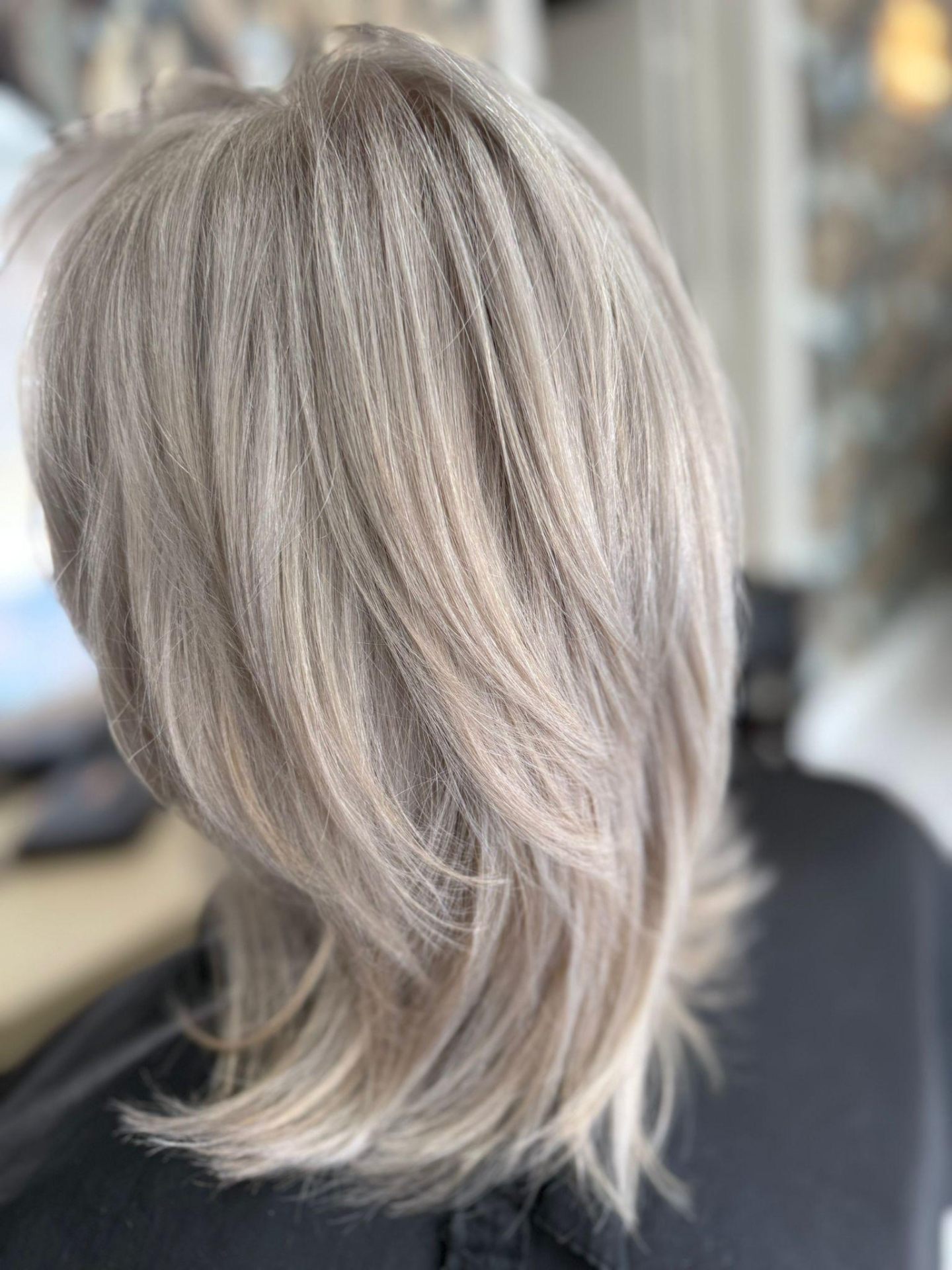 Long silver blonde silk-pressed hair